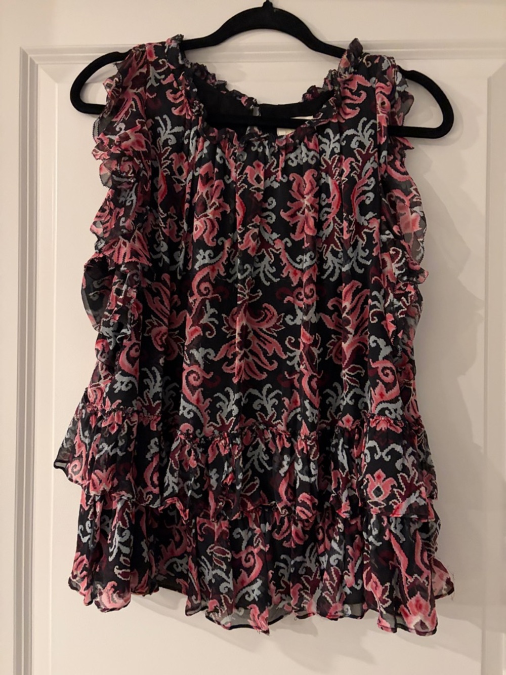 kate spade Black Floral Ruffle Sleeveless Blouse